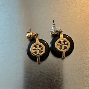 Gold Logo Black Disk Drop Tory Burch Earrings